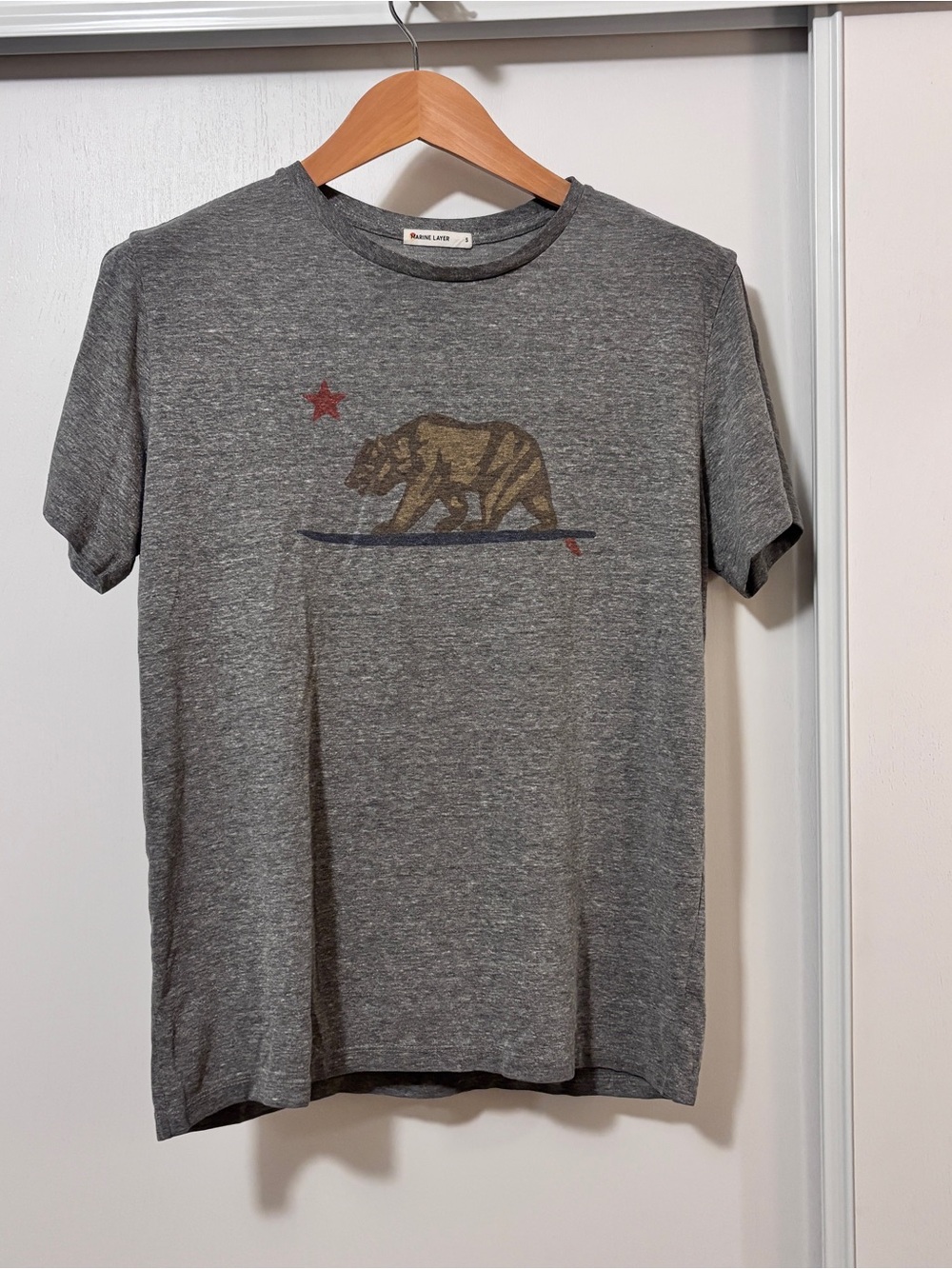 Marine Layer Womens Grey Graphic Tee Size S California Bear Star Surf Gorpcore